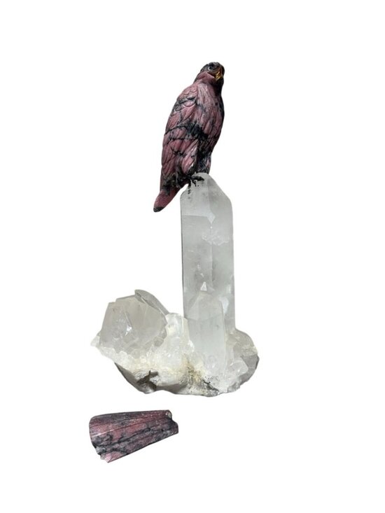 Other - HandCarved Bird Rhodonite Crystal Quartz Damaged 3 pieces Gem Figurine 10.5”